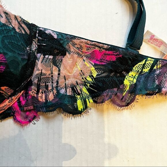 PINK Bra Date Plunge push up multiway 34B underwire, padded, black, pink multi - Picture 6 of 10